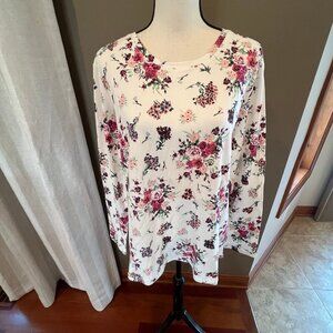 Laura Scott Long sleeve floral & cream super soft Cotton top, Size XL